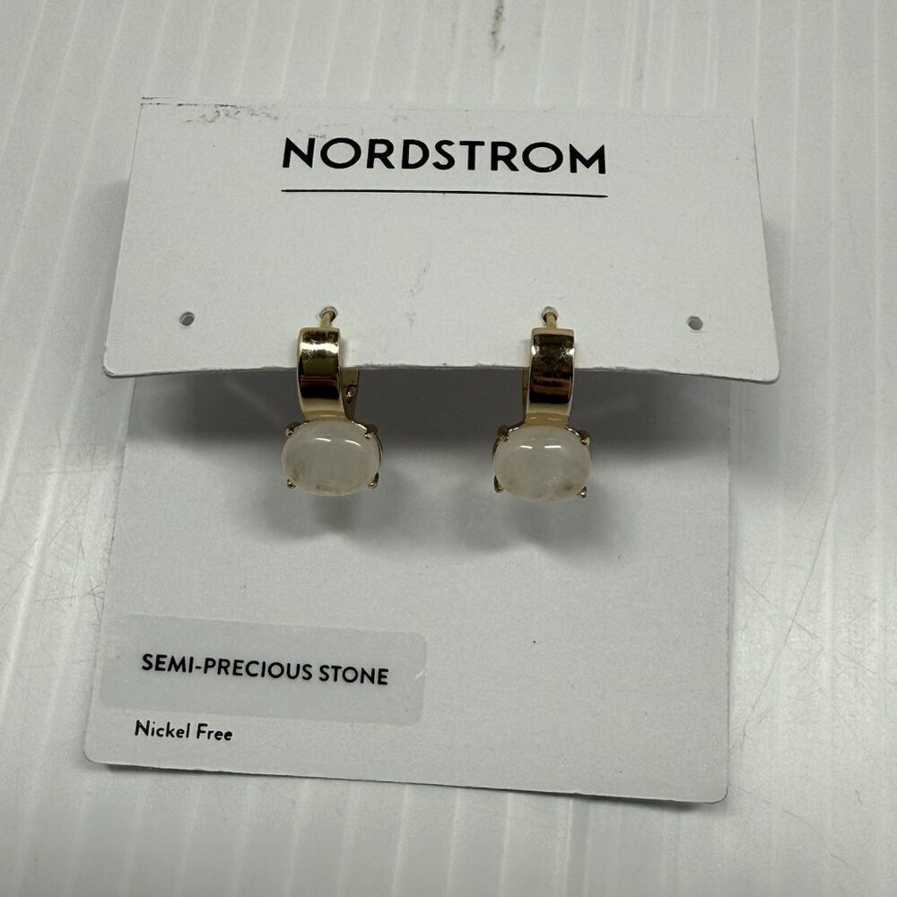 Nordstrom Gold Hoop Earrings Semi Precious Stone Moonstone Minimalist Jewelry